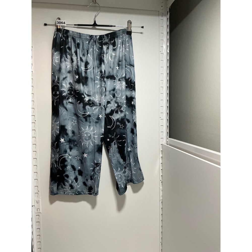 New Celestial Sun Moon Star Tie Dye Pajama Pants Women Small Black White Sleep